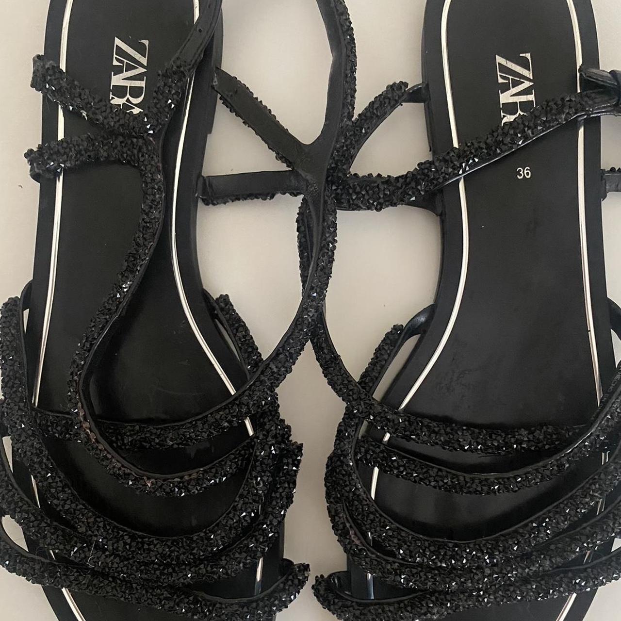 Zara Black Rhinestone Sandals Flat Zara Shoes Nwt Zara Black Flat