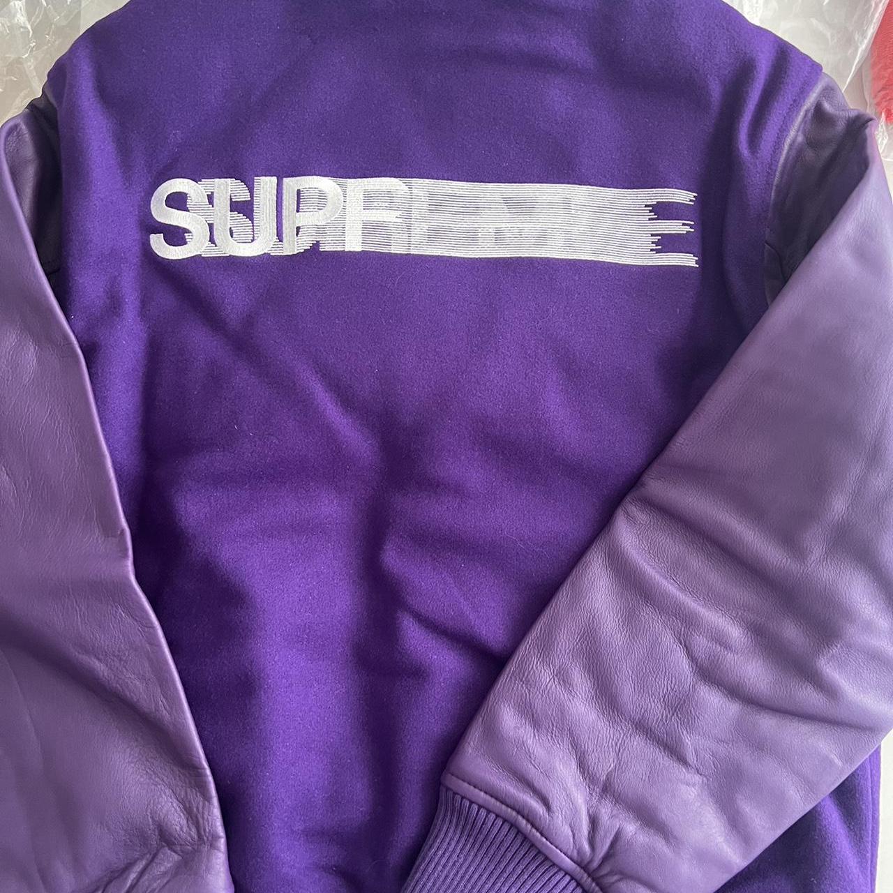 Supreme motion logo varsity jacket purple online