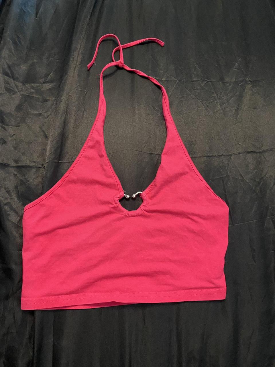 Pink SHEIN crop top heart cut out super cute size... - Depop