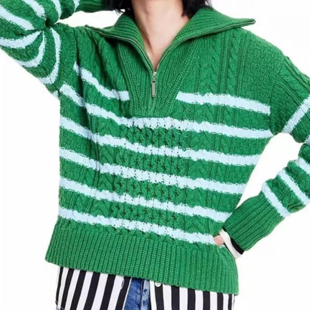 Green Sweater La Ligne Half Zip Sweater La Ligne Green Stripe