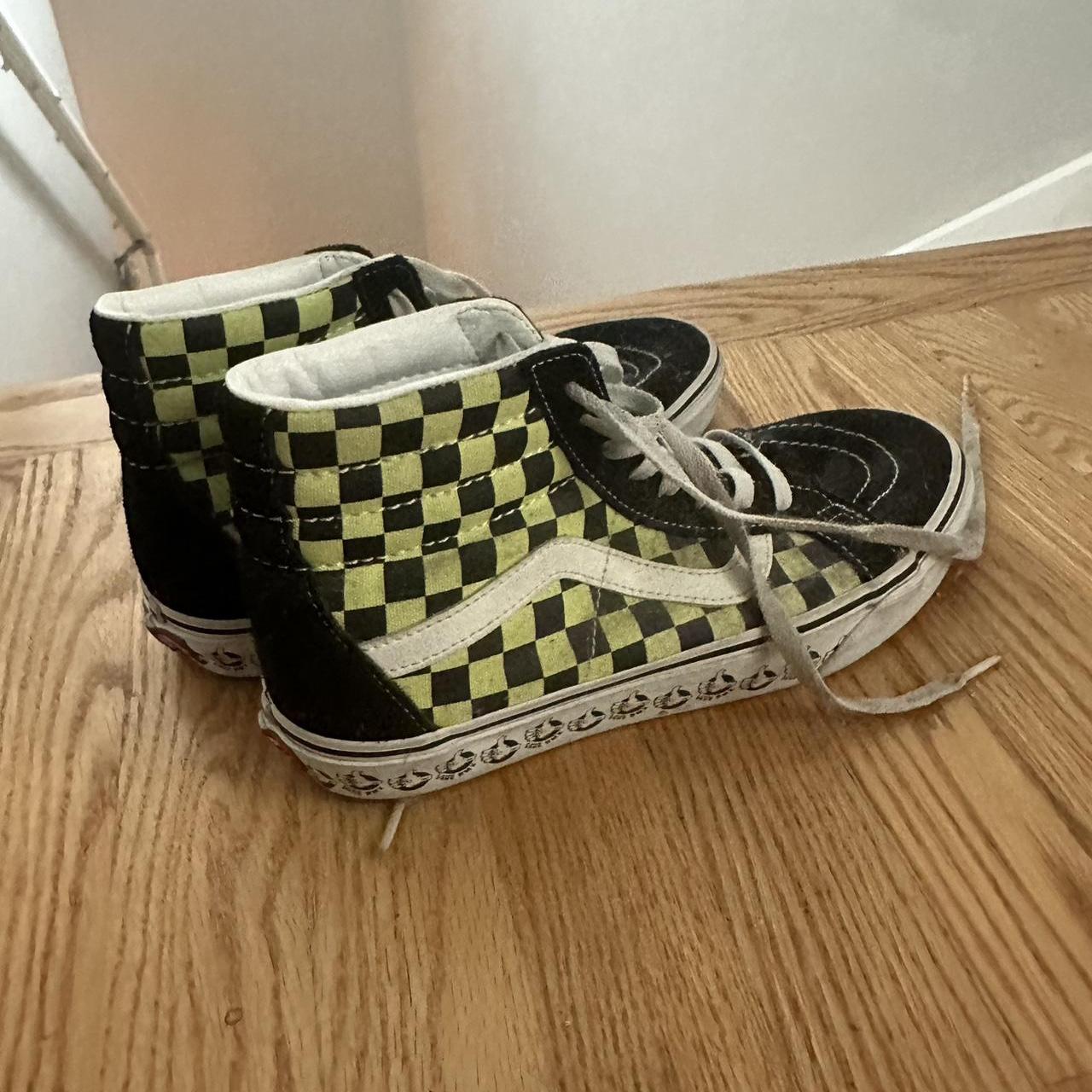 Neon green checkered vans high tops Size Depop