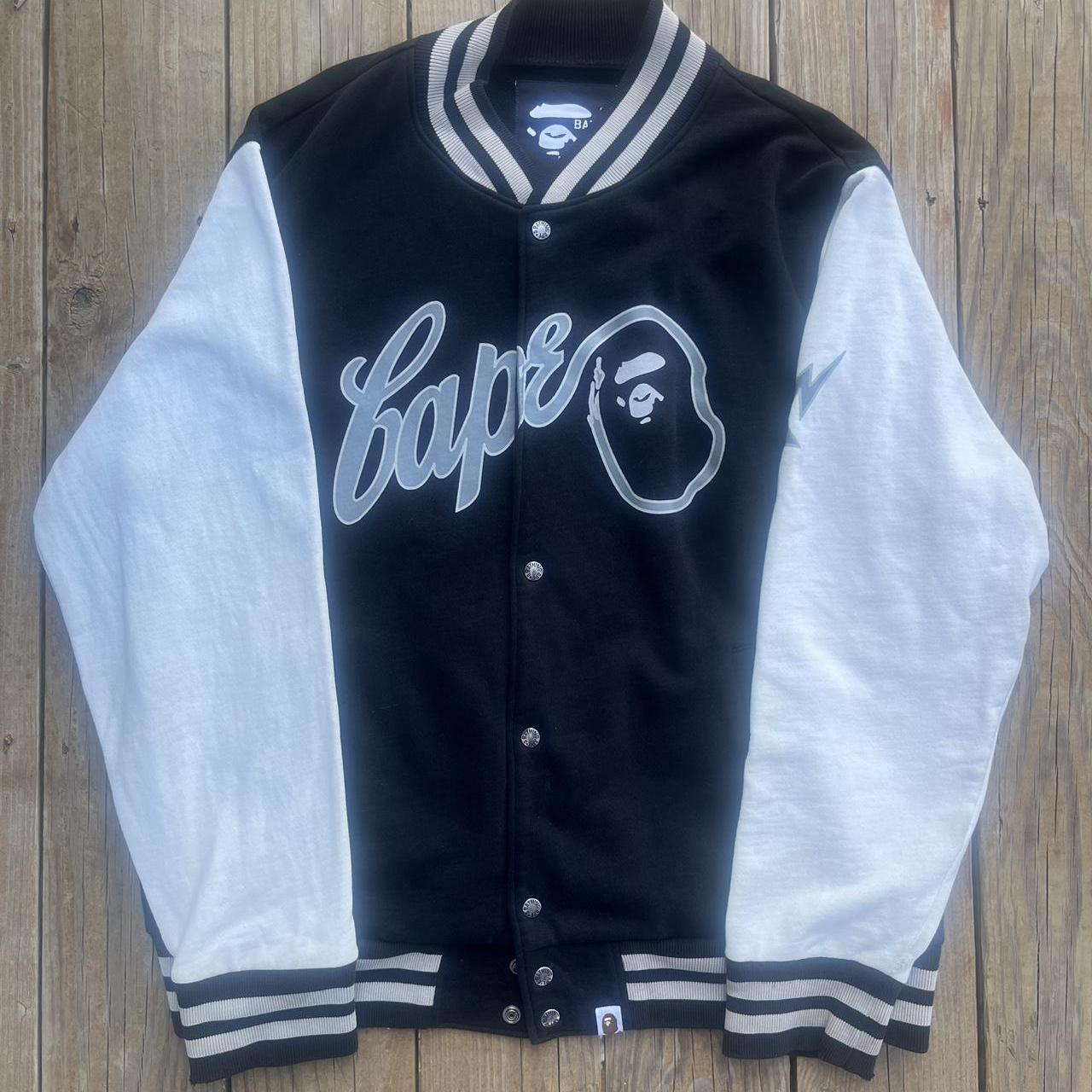 White stussy-varsity-jacket - Depop