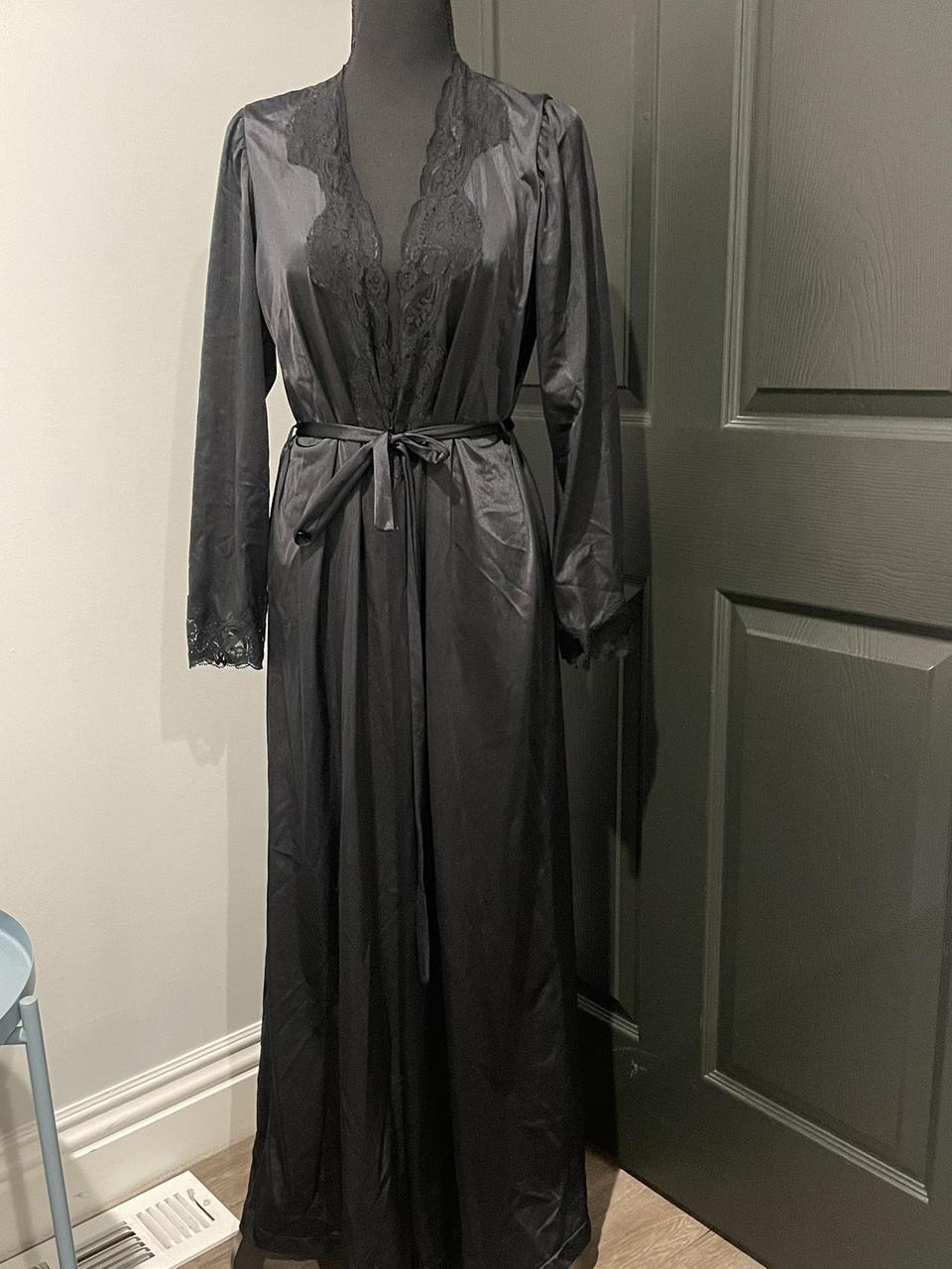 Black long silk like robe Lace details No tag I... Depop