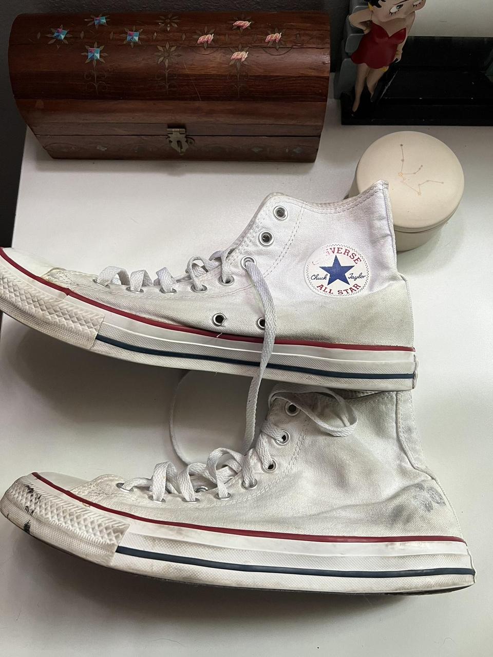 white high top converse, a little dirty, sole... - Depop