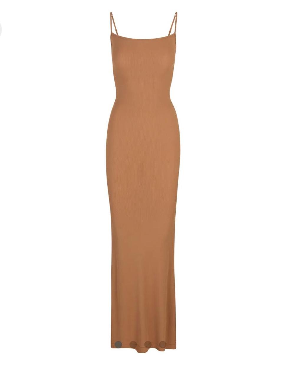 skims camel soft lounge long slip dress worn... - Depop