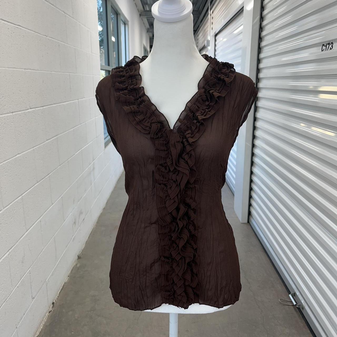 Beautiful brown ruffle top with boho top with button... | Depop