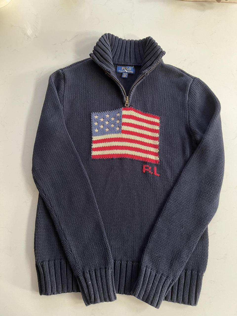 - Ralph Lauren navy knit flag quarter zip jumper 🐎... - Depop