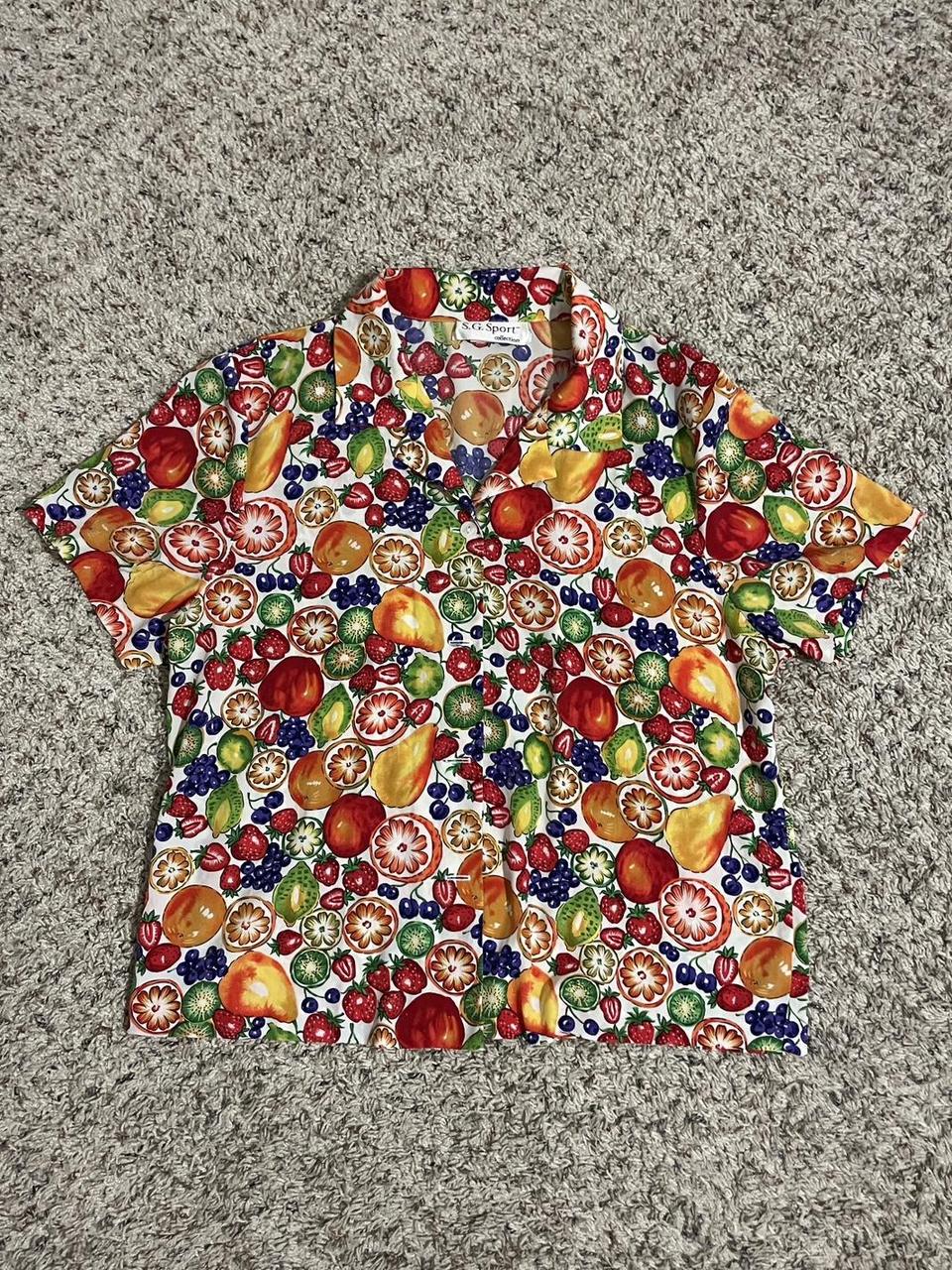 Button up with fruit pattern Size: medium #fruit... - Depop