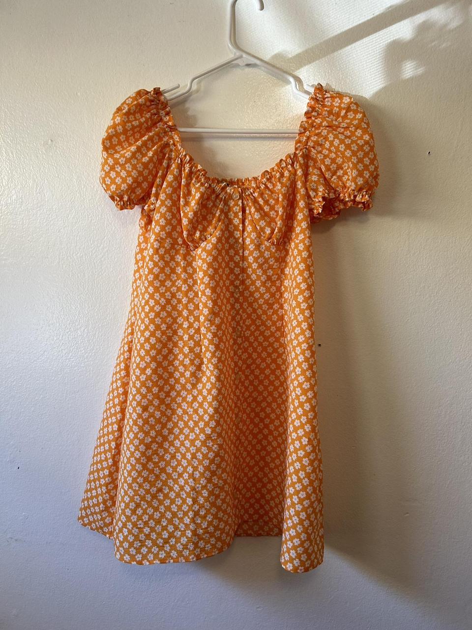 Orange dress with white flowers Depop