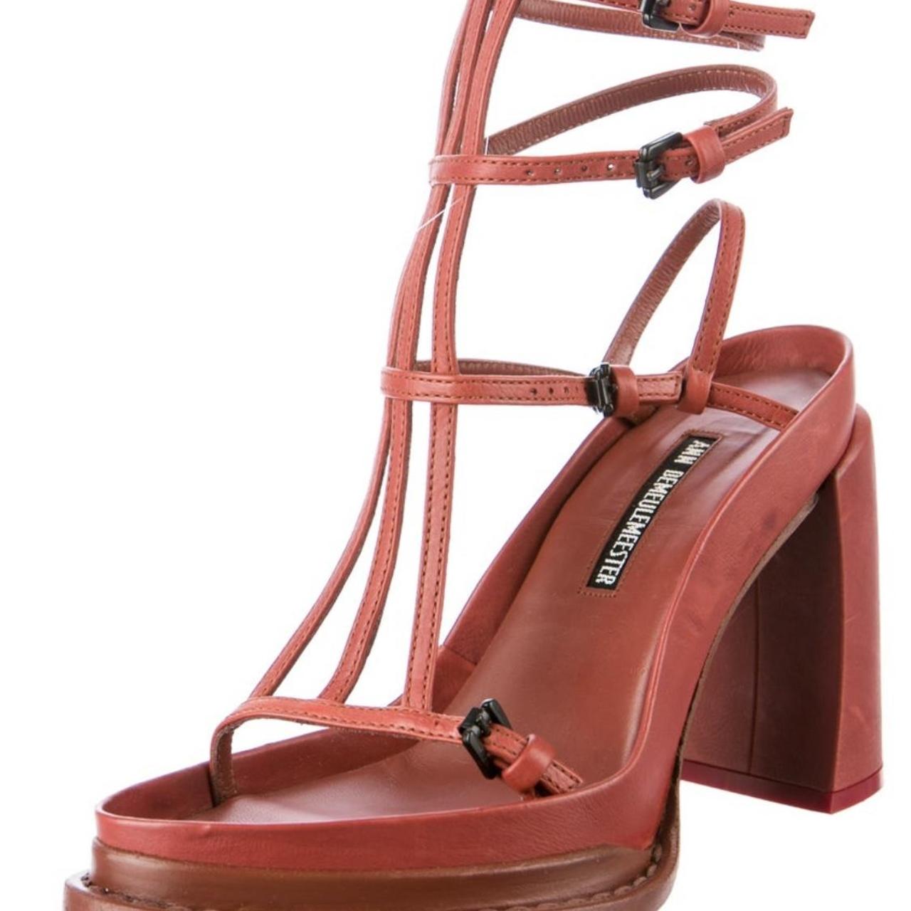 maroon leather sandals with ankle