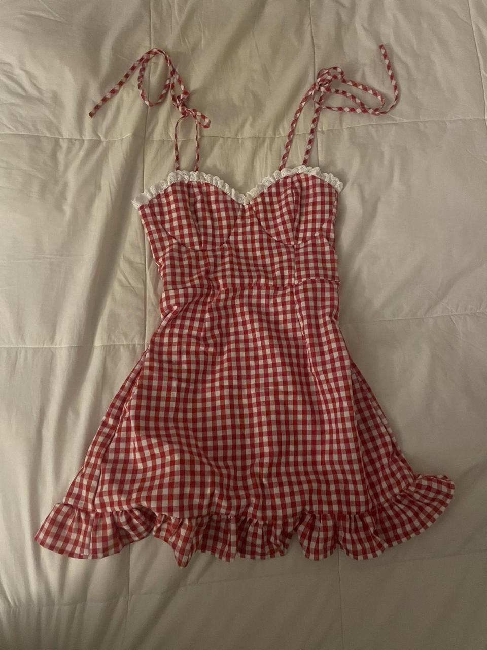 red gingham lace dress ! 💋 in perfect condition... - Depop