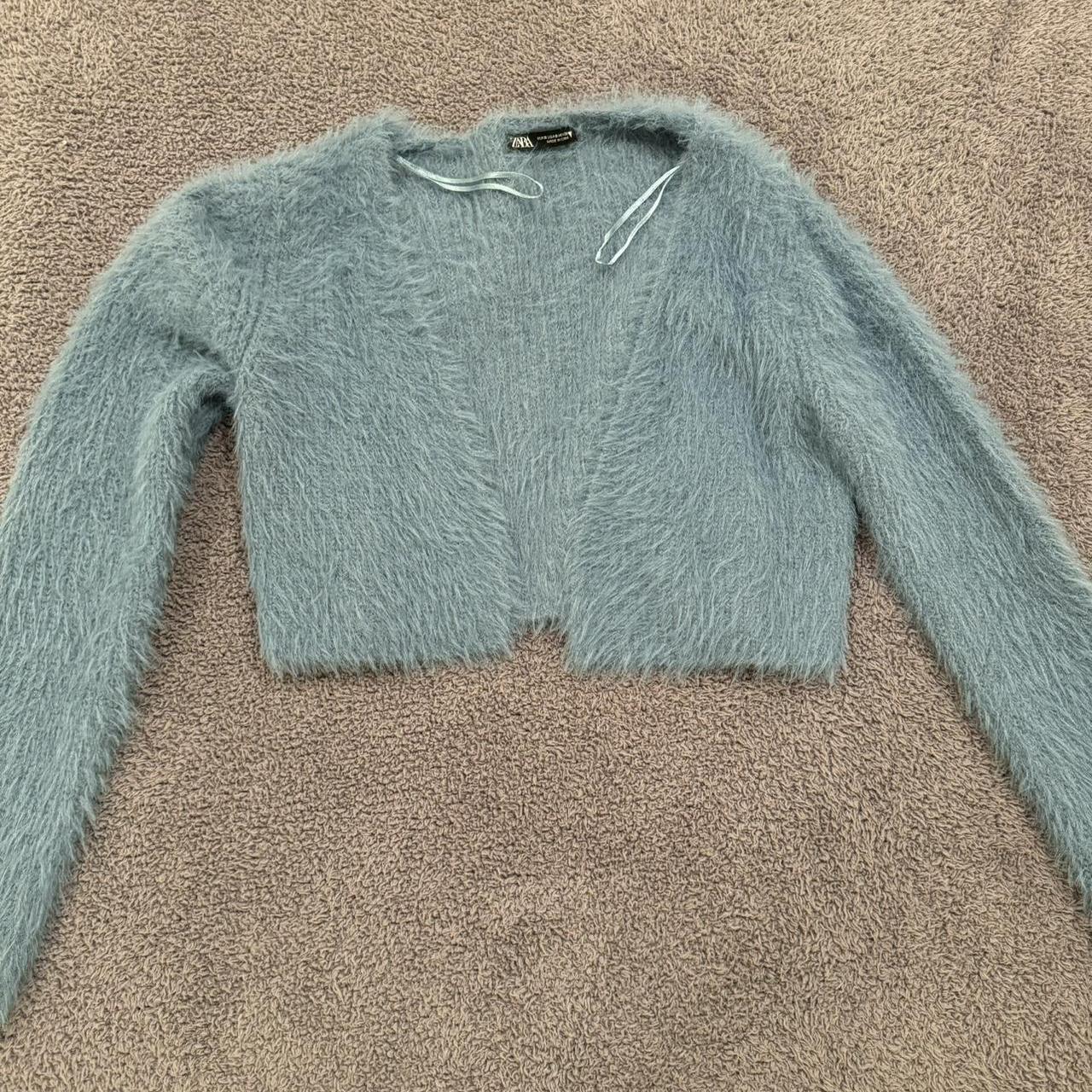 Zara blue fluffy cropped cardigan Size S Worn