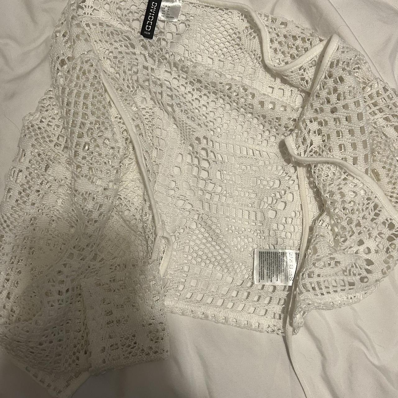H M divided white crochet cardigan Size S Only Depop