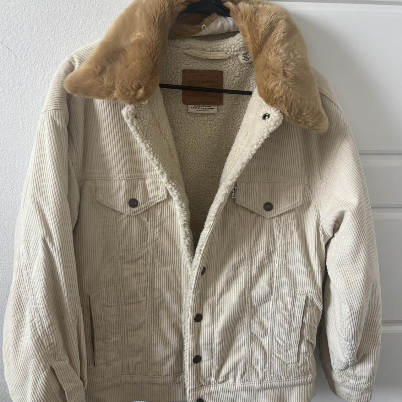 Levi's Cream and tan corduroy sherpa jacket Depop