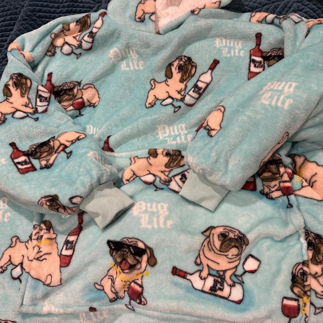 Blue 'Pug Life' Sherpa Oversized Hoodie 🩵 Depop