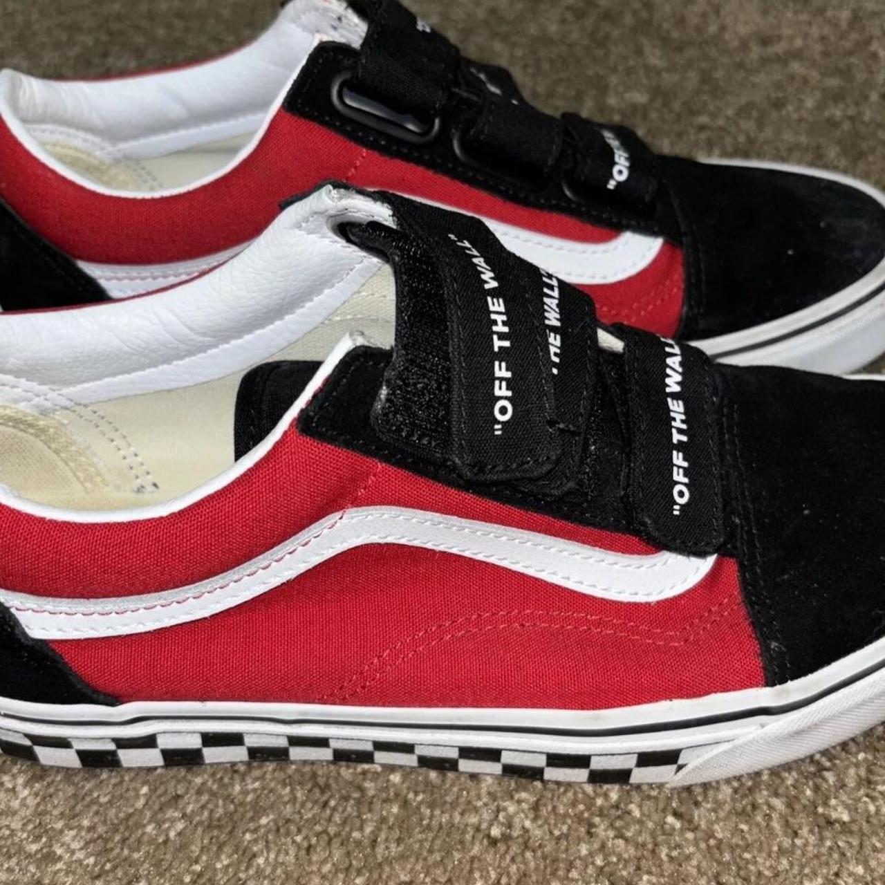 Black and red velcro vans best sale