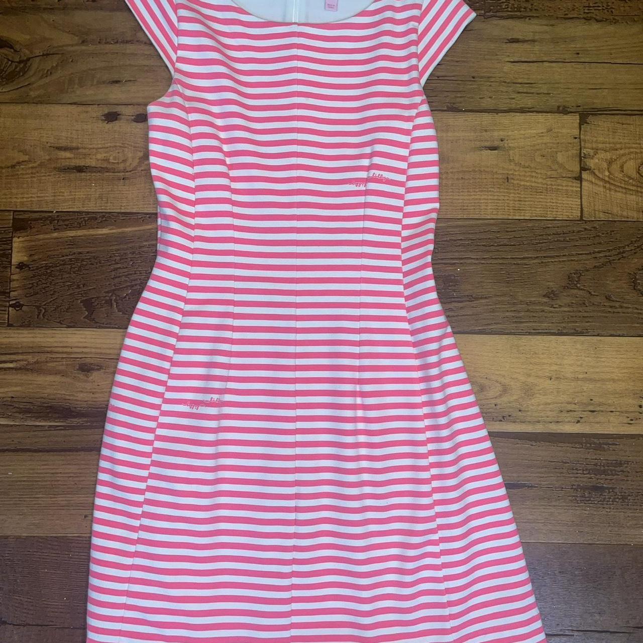 Lilly pulitzer pink and white striped dress best sale