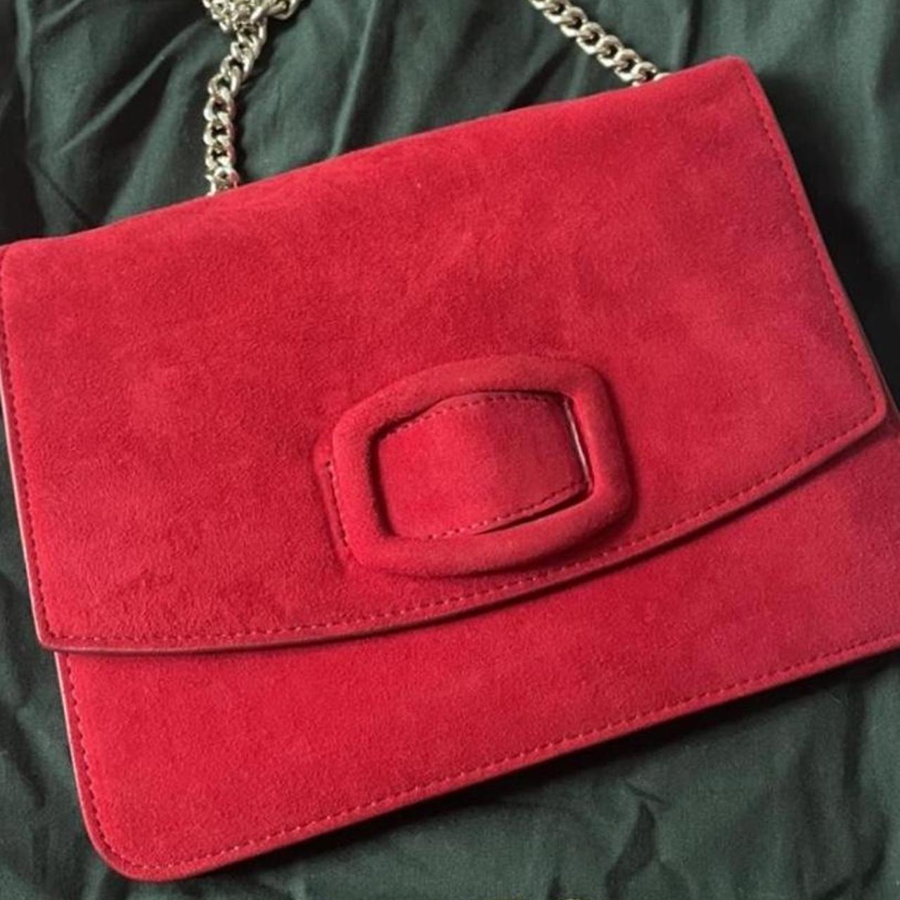 Red suede Hobbs handbag clutch never used