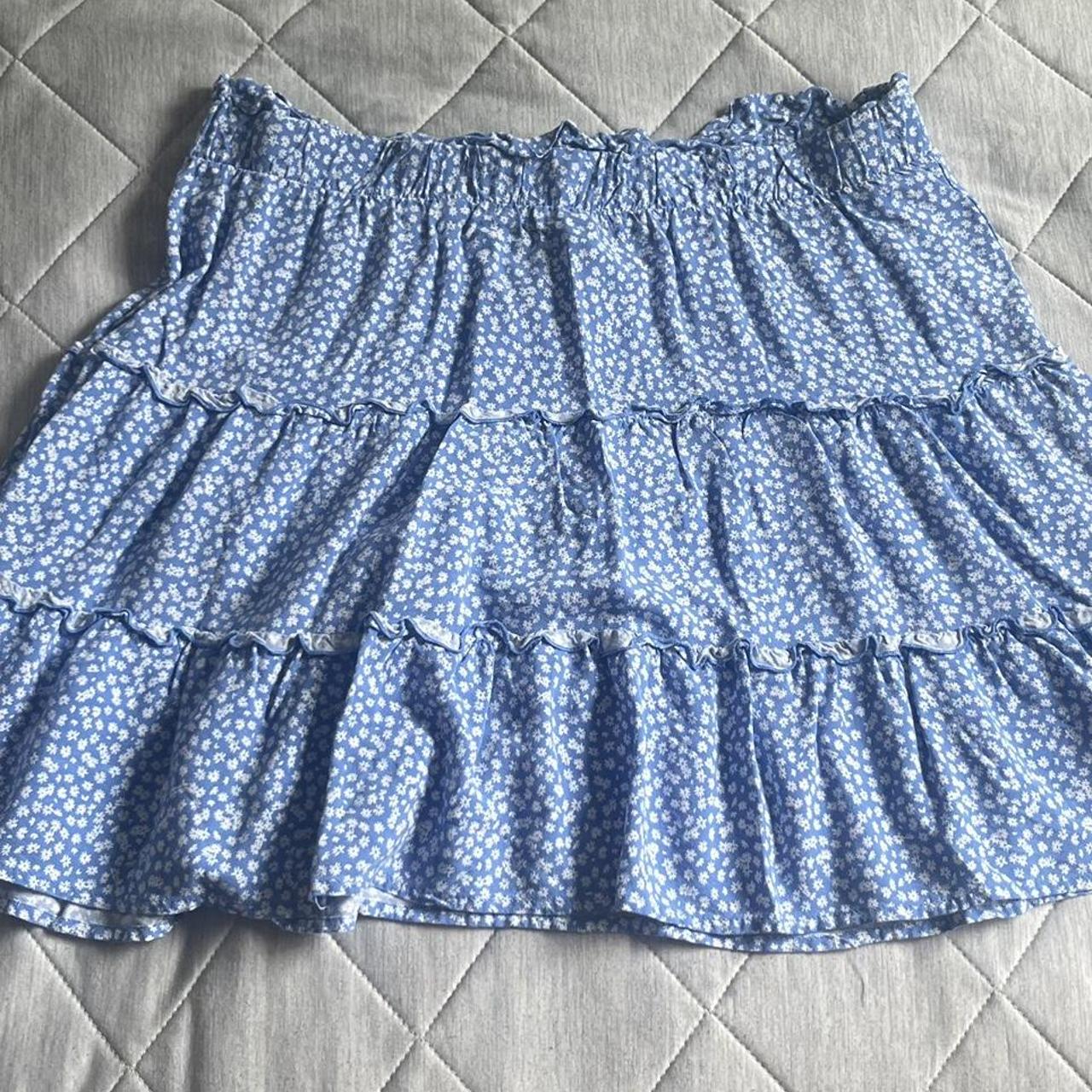 Blue and white floral patterned wild fable skirt... - Depop