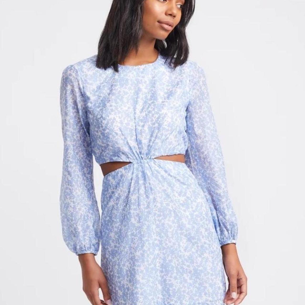 Kookai Long Sleeve Blue and White Floral Mini Depop