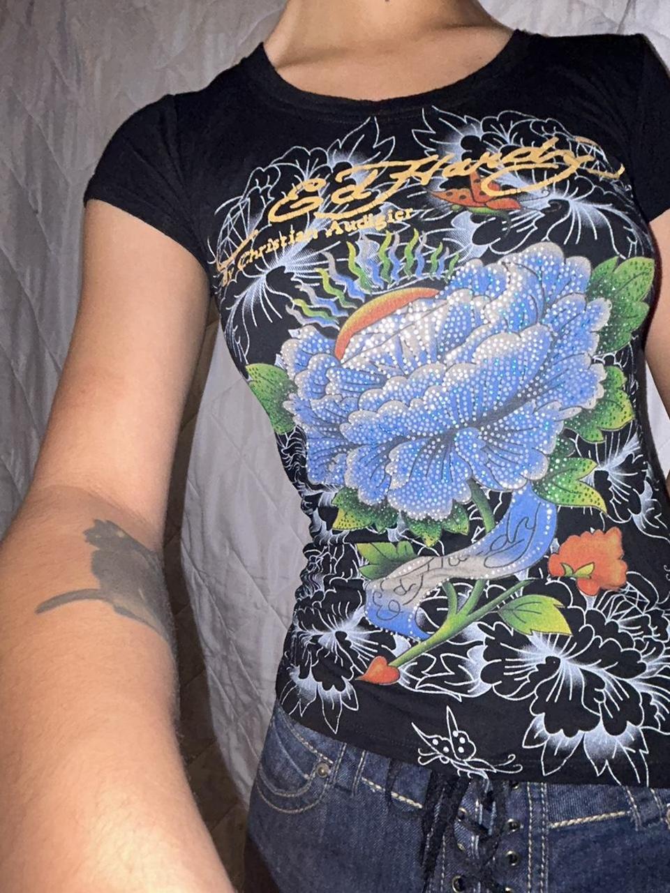 Ed Hardy Black Tee Womens By Christian Depop 