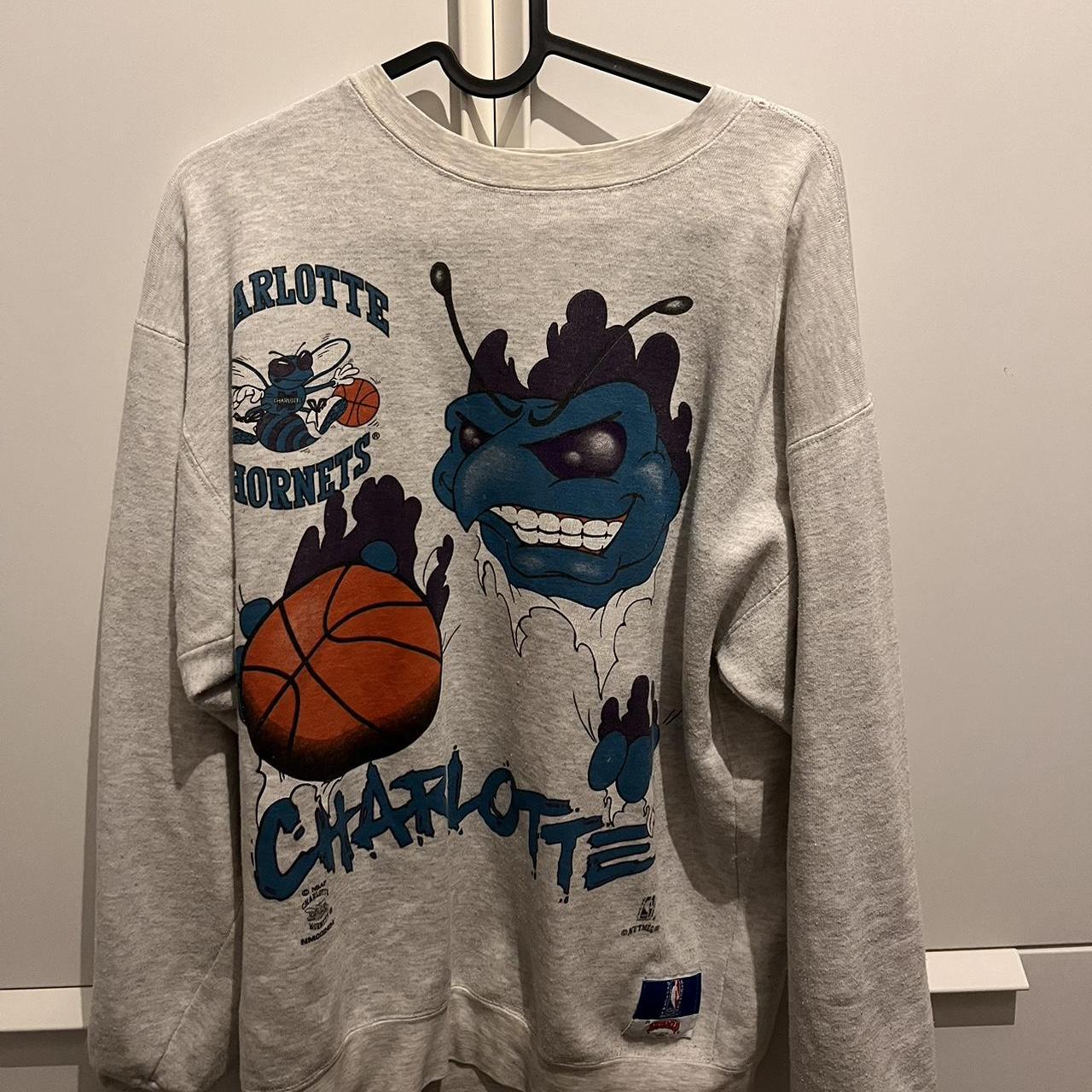 Vintage Grey Charlotte Hornets NBA Sweatshirt Depop