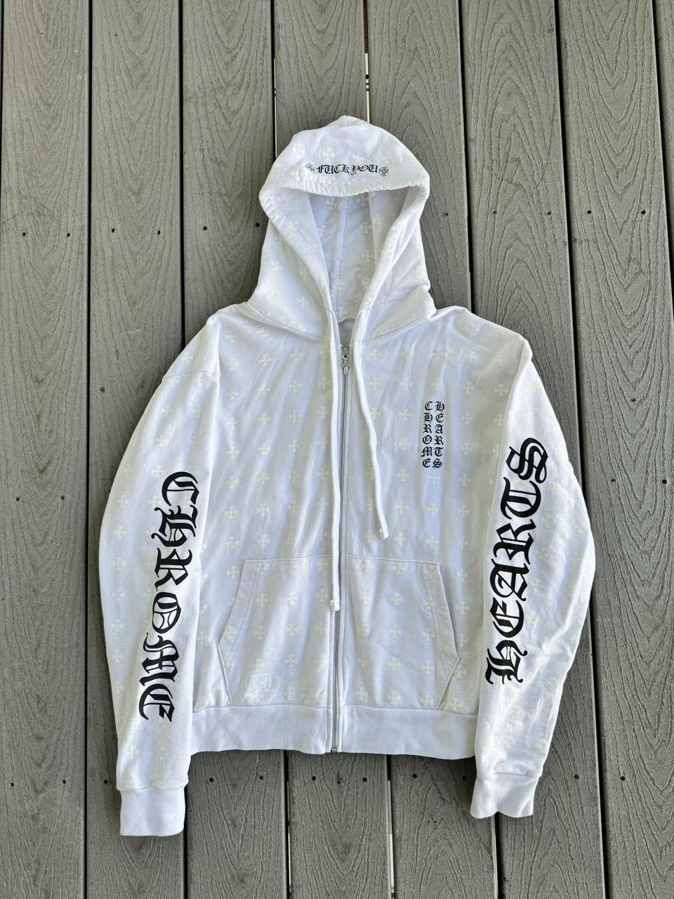 White Chrome Hearts zip up hoodie worn only once. Dm... - Depop