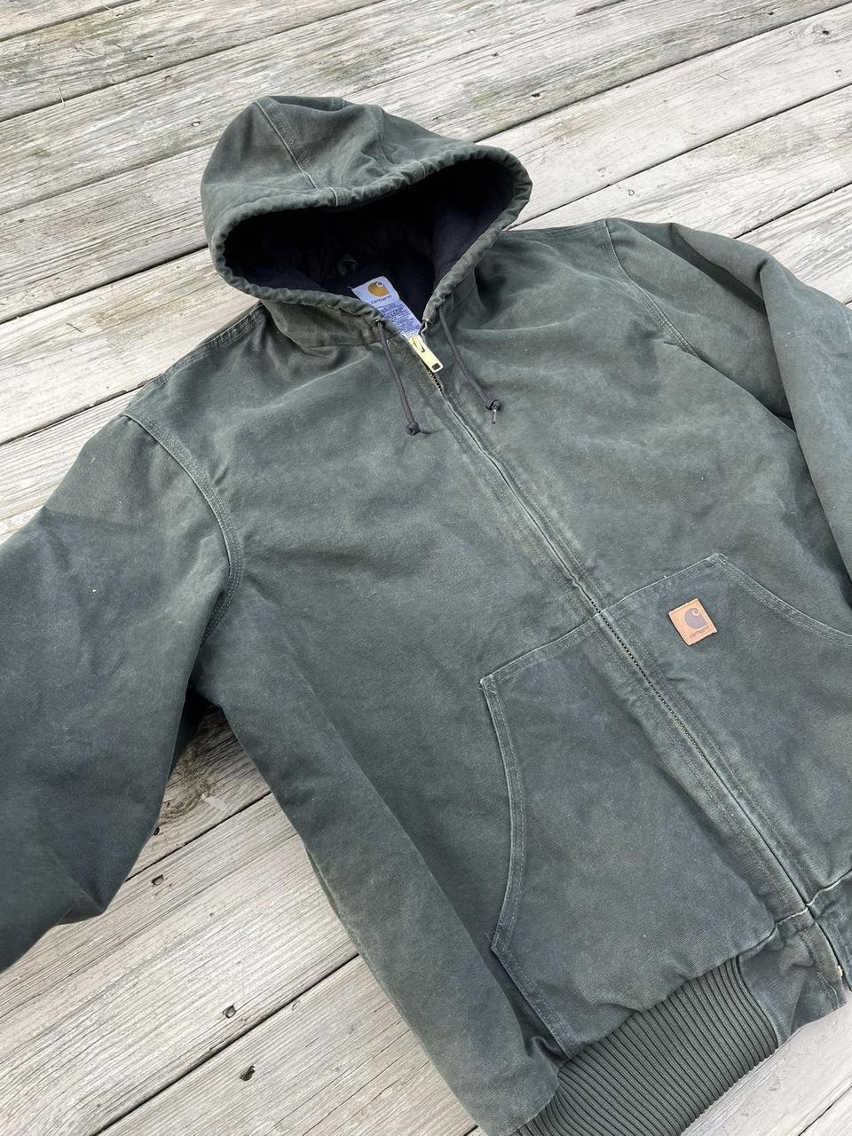 Vintage Olive Green “Moss” Carhartt Hooded Workwear... - Depop