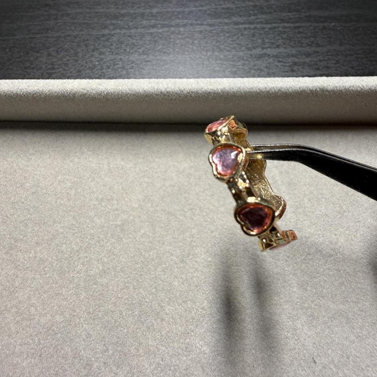 Pink heart shaped stones on gold ring image 3