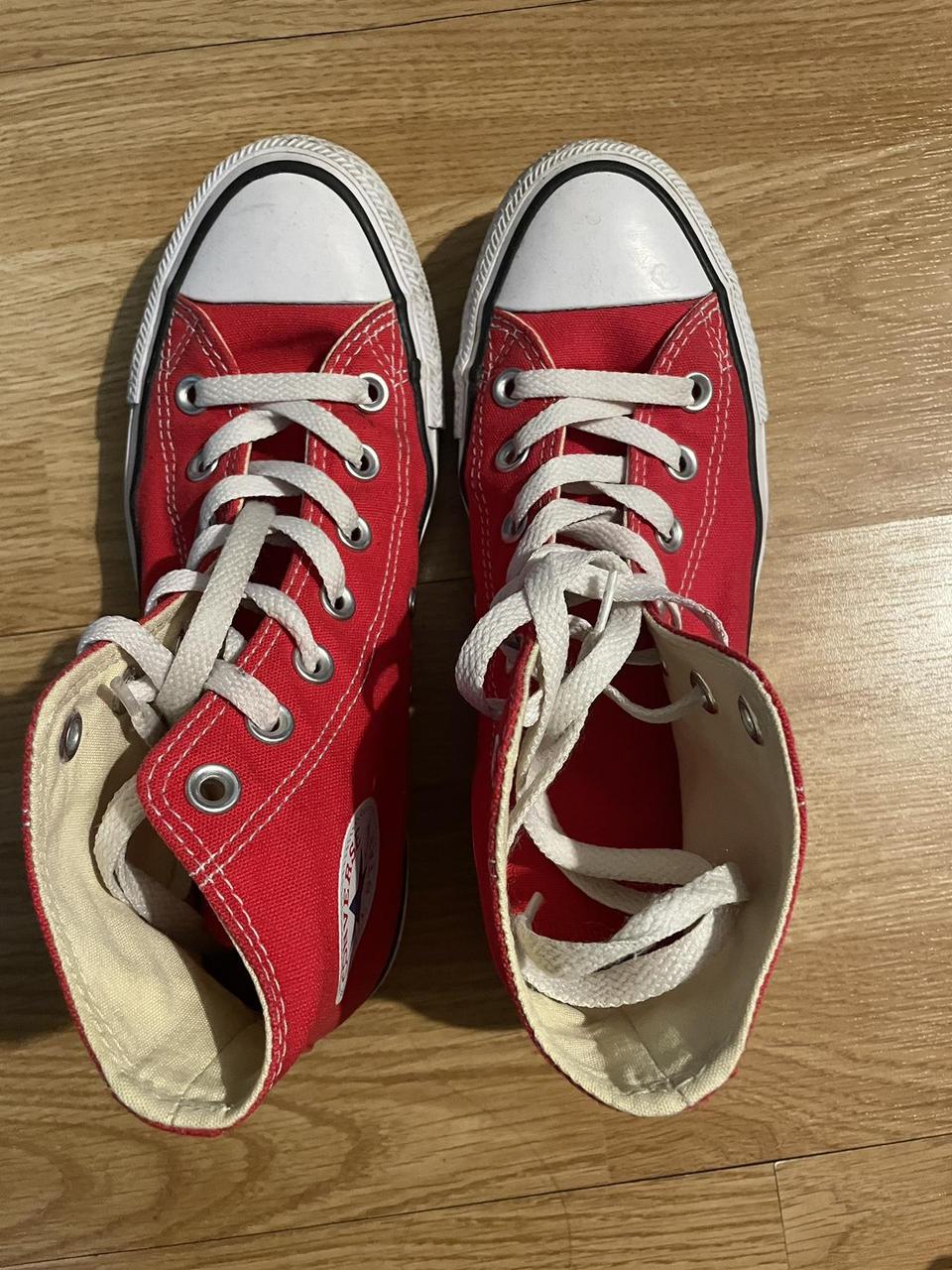 Classic red high top converse. Worn lightly size 7 - Depop