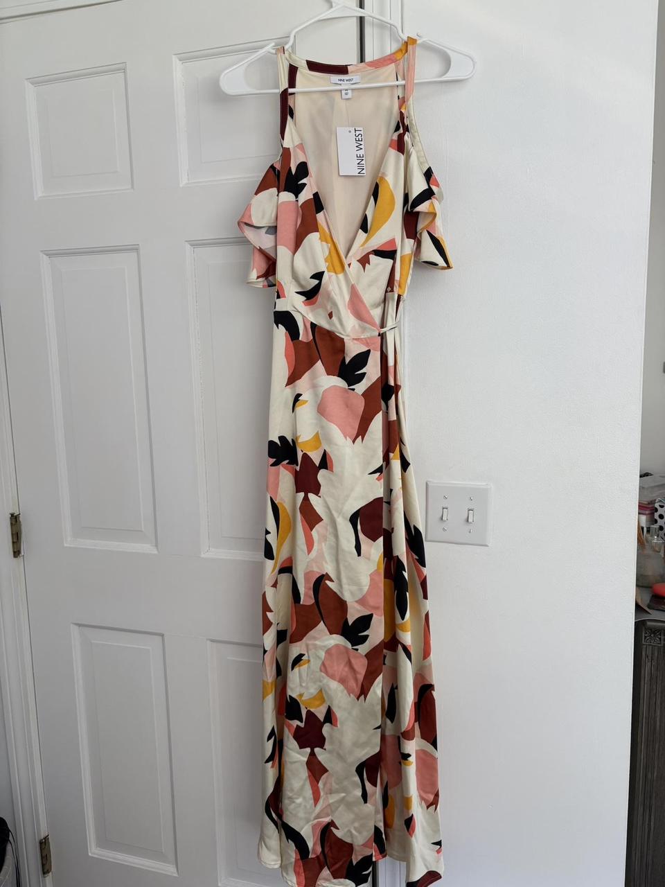 Nine West Women's Dress - Multi/Cream - M – Nine West floral colorful long wrap dress …