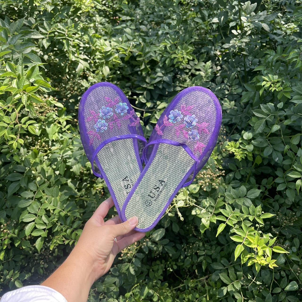 Mesh Slippers with Sequins In Color: Purple... - Depop