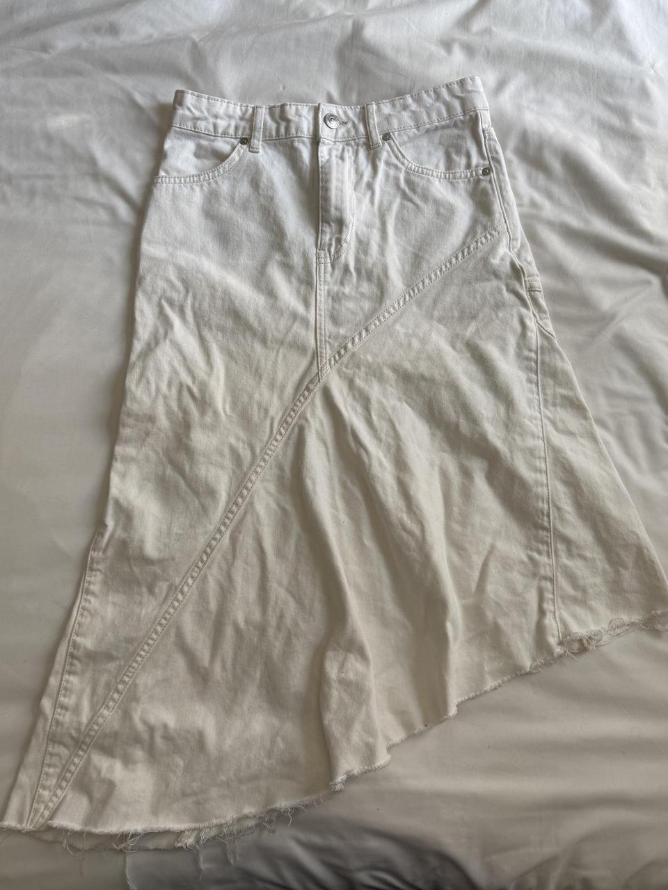 Mango Women's Skirt - White/Cream - XS – denim maxi skirt #skirt