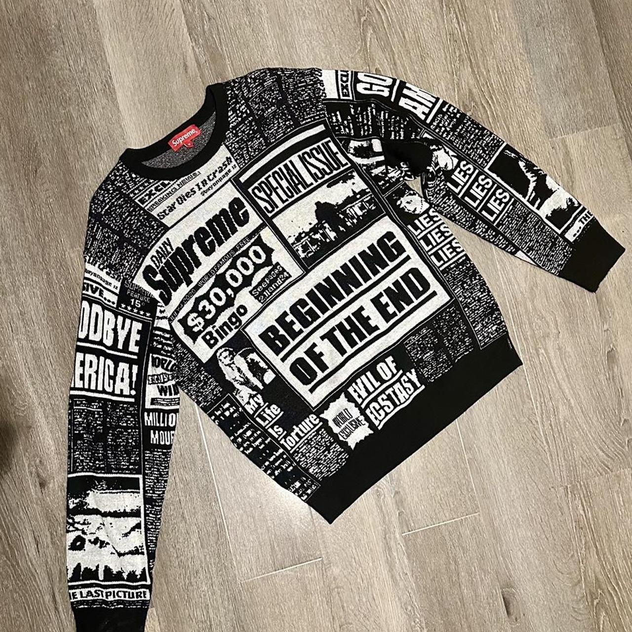 Supreme newsprint clearance sweater