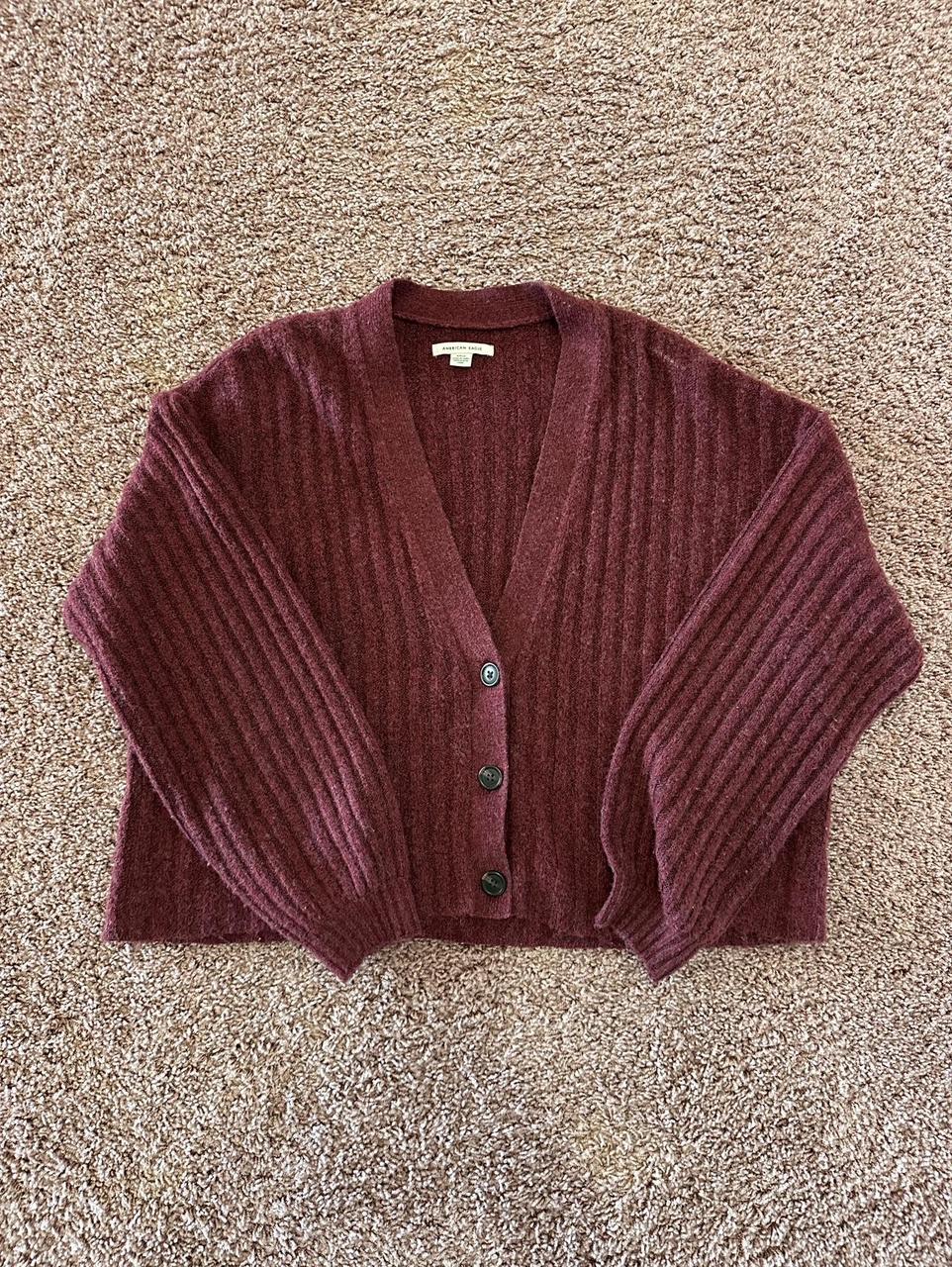 AEO Cropped Burgundy Sweater - puffy sleeves -... - Depop