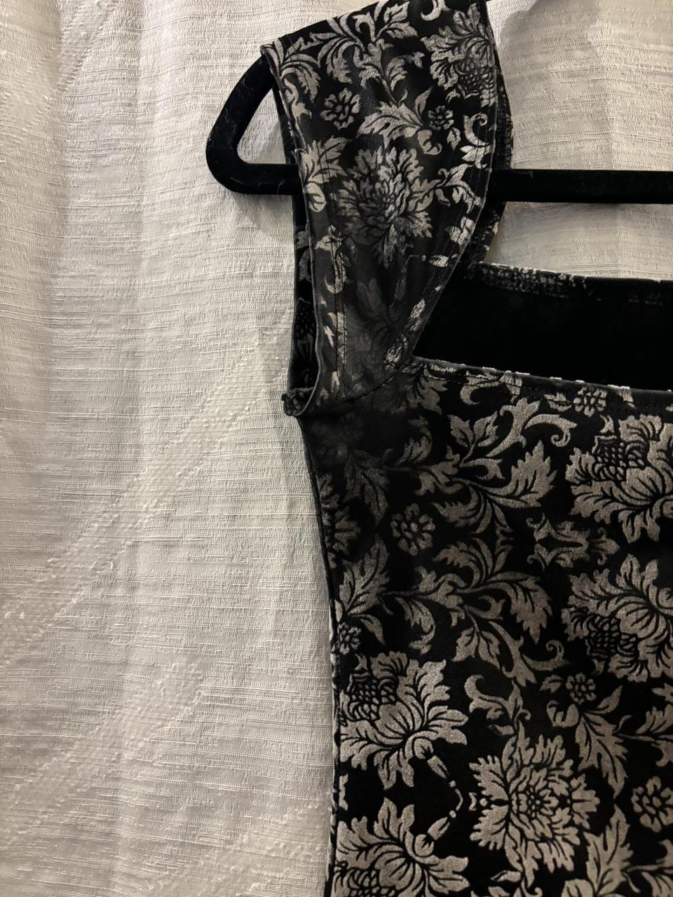 black and grey floral dress with a square neckline... - Depop