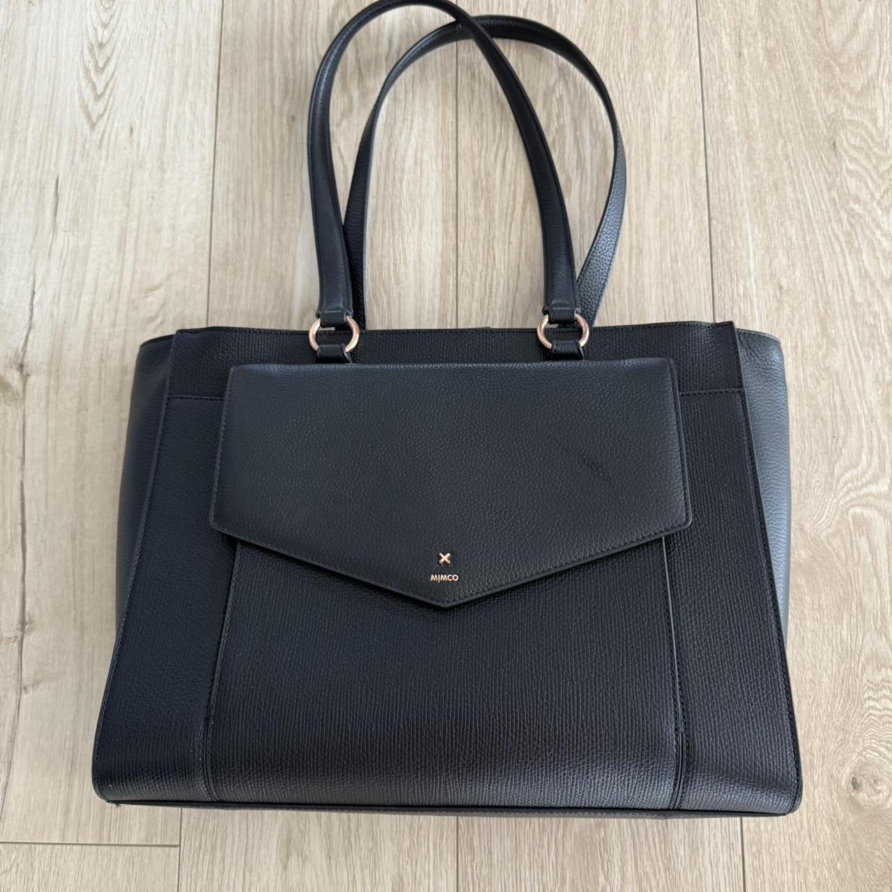 Mimco black leather laptop bag with rose Depop
