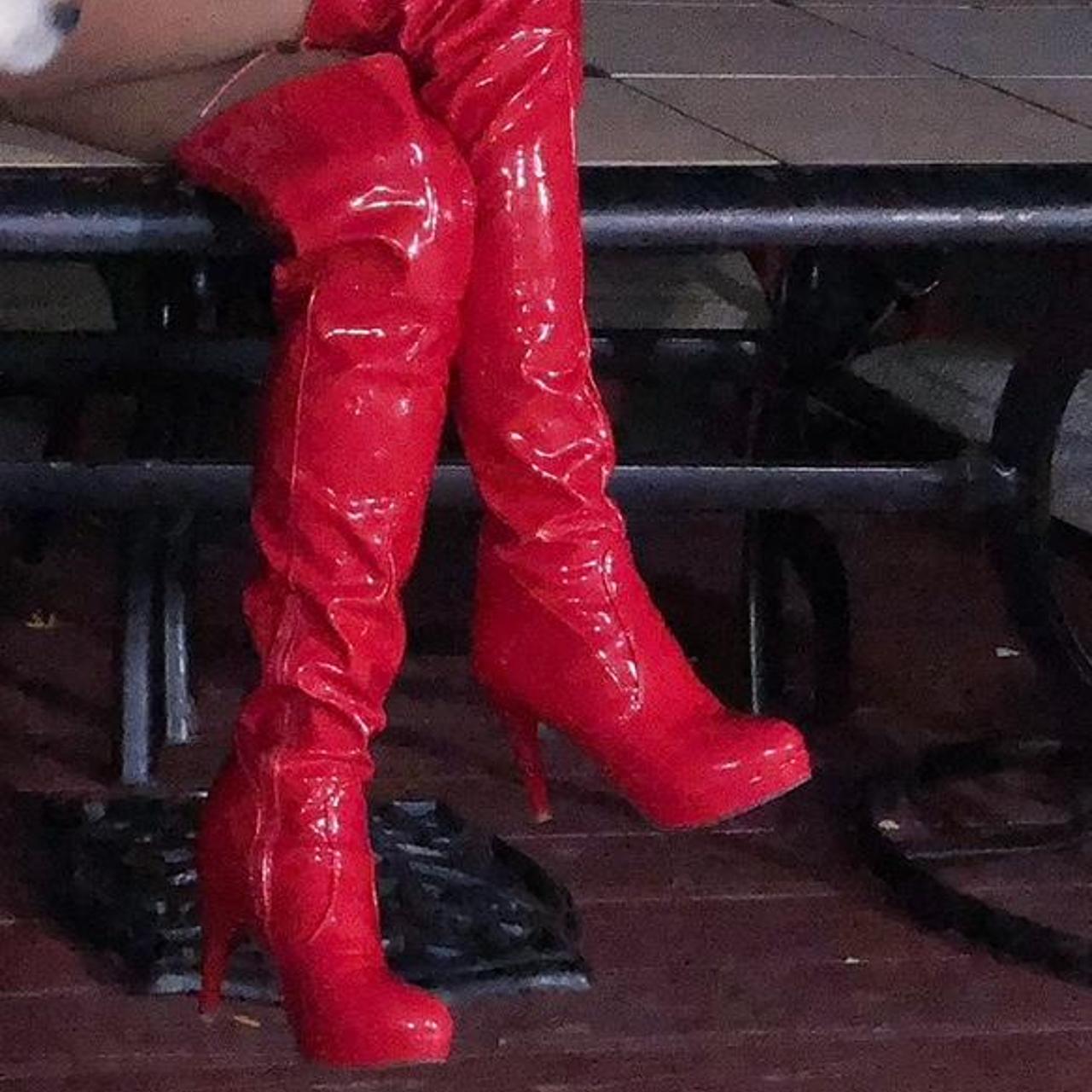 Red thigh-high-boots - Depop