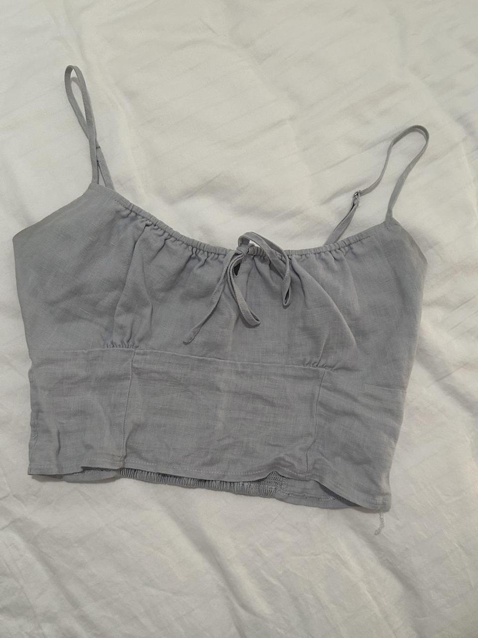 Brandy Melville Light Blue Top Linen Material Fits... - Depop