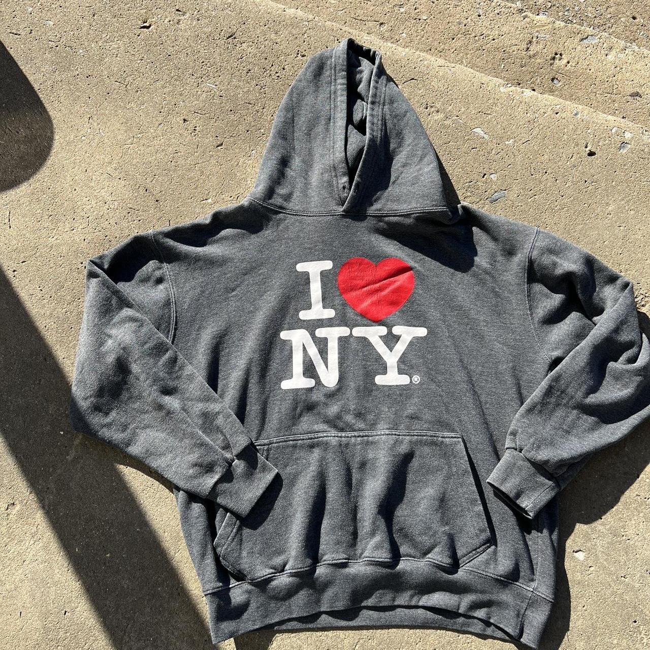 Grey I ️ heart/love New York hoodie - Depop