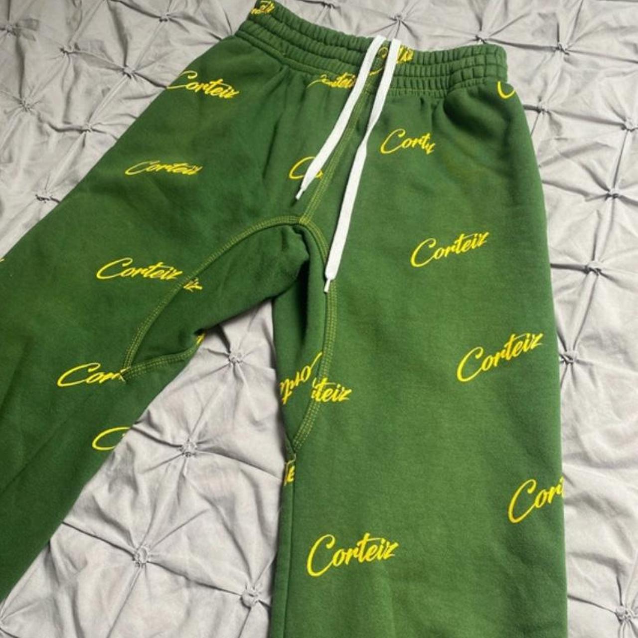 Green and yellow corteiz joggers Size S... - Depop