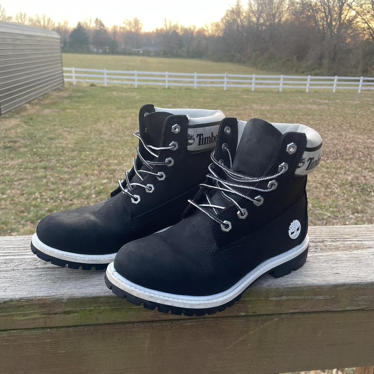 Black White Timberlands Used good condition Depop
