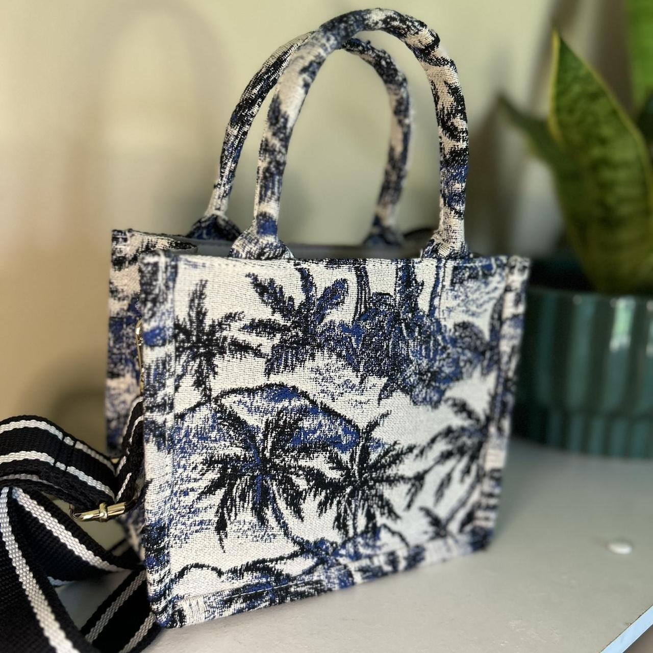 H&M Square Blue/White Printed Mini Crossbody Depop