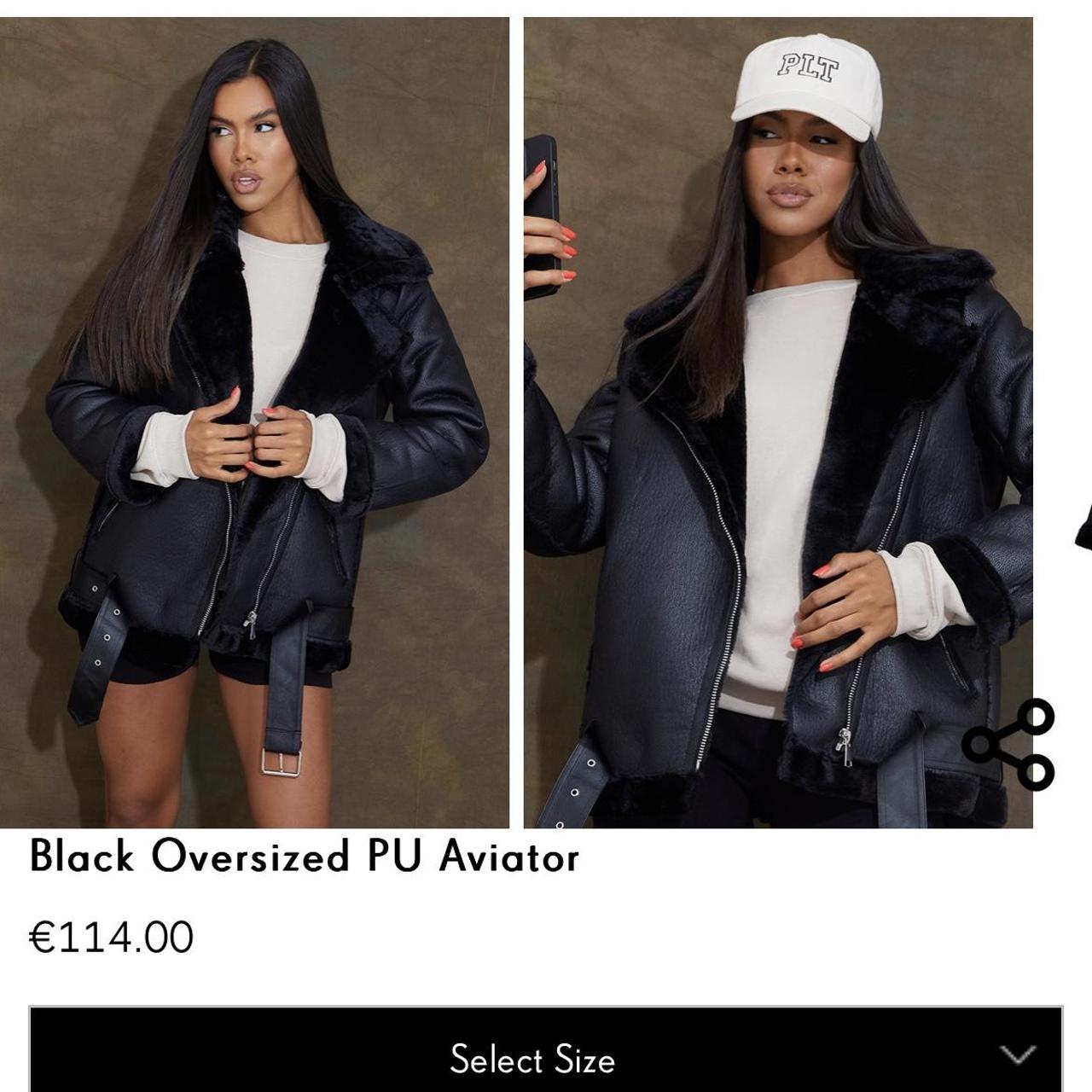 BLACK OVERSIZED PU AVIATOR LEATHER FAUX FUR Onlu