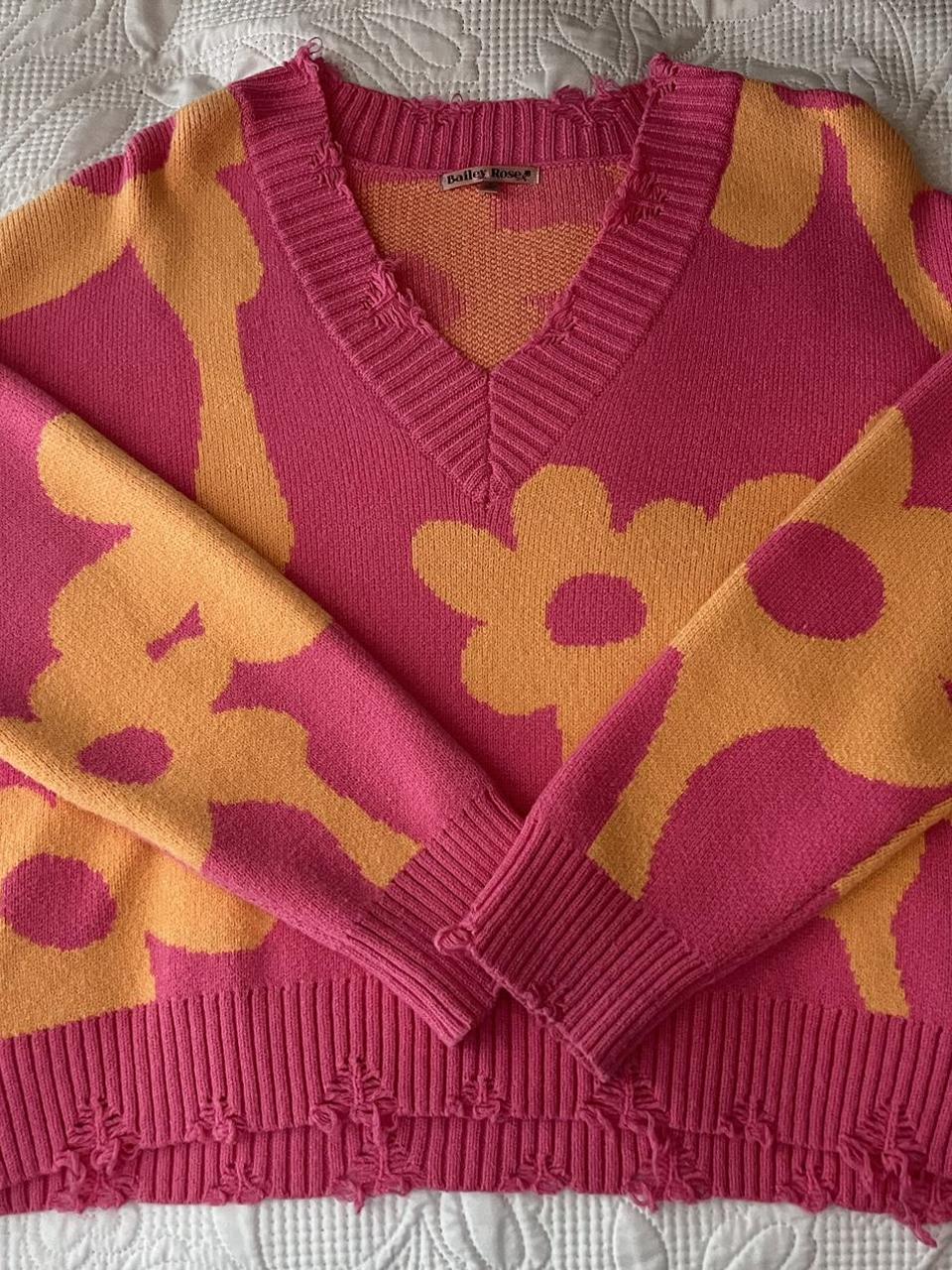 Bailey Rose Oversized Pink Floral Sweater - Depop