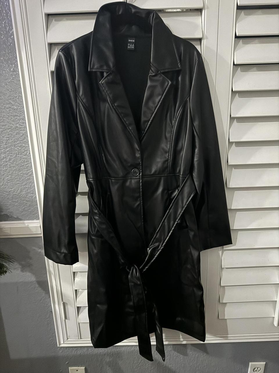 Woman’s faux leather trench coat size L SHEIN brand... - Depop