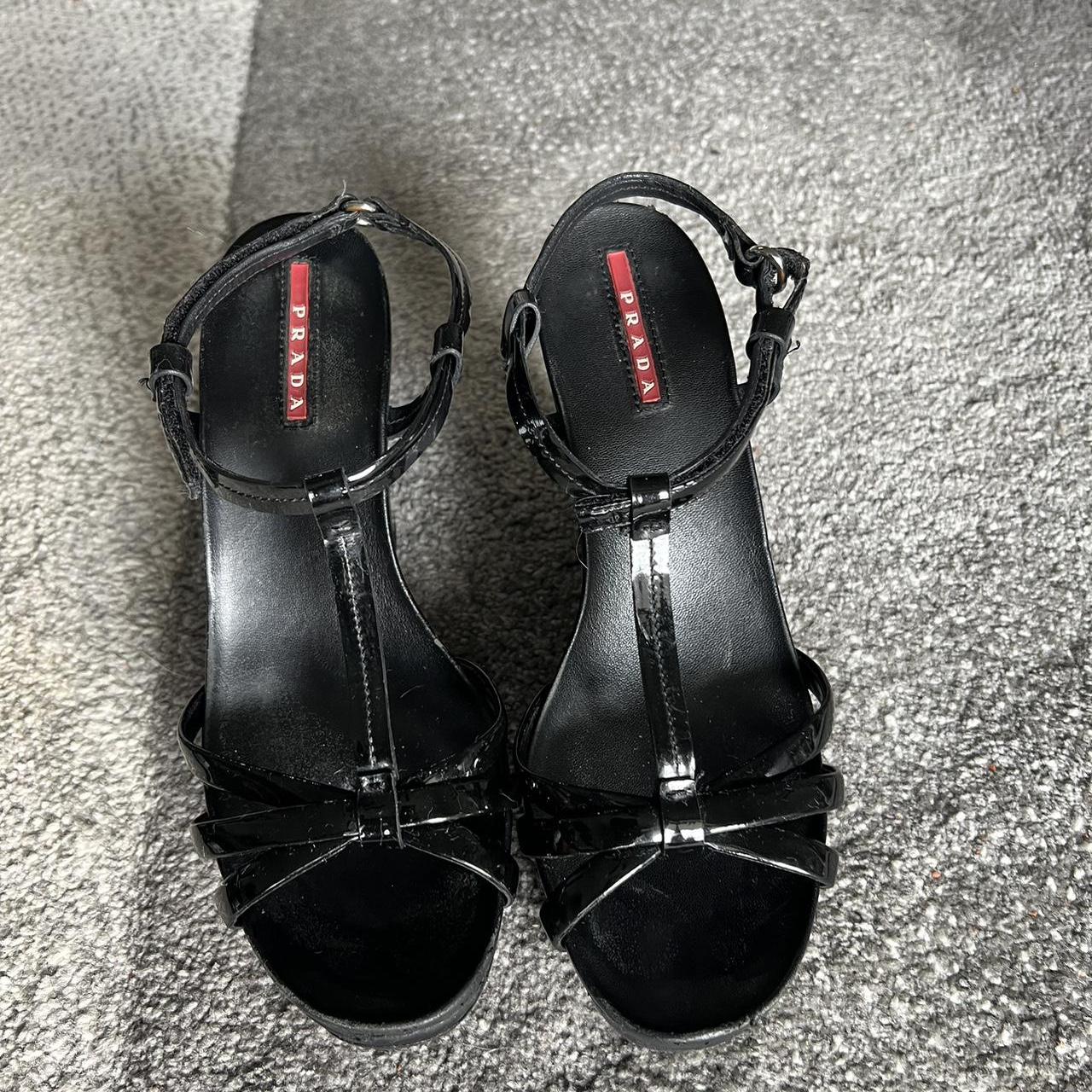 Prada Black Wedge Leather Sandals Size 38 7 Very. Depop