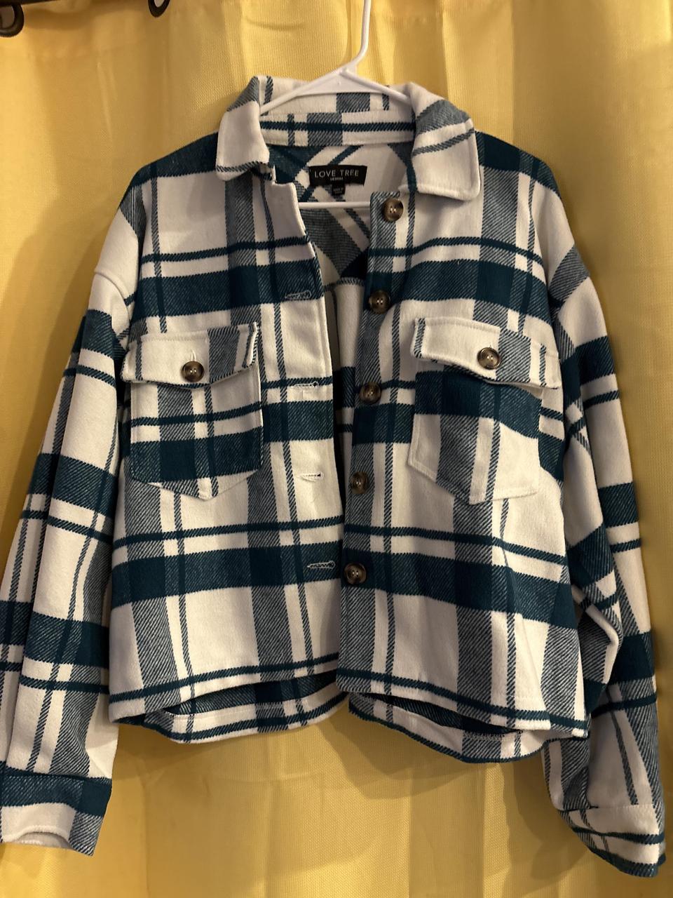 Women's Shacket Jacket - Blue/Multi - M – Button … - image 1