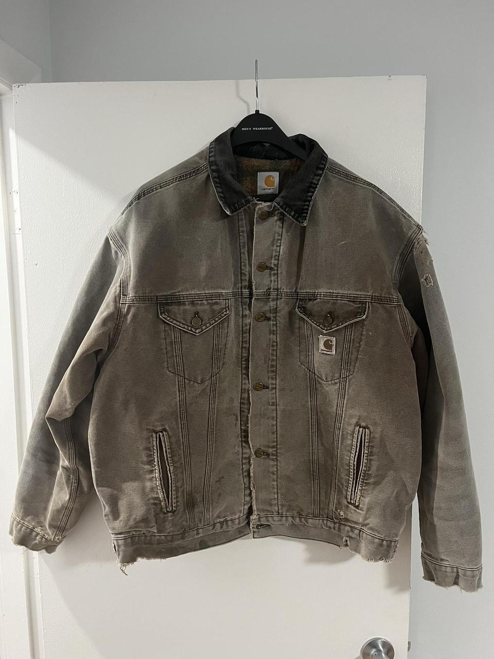 Vintage thrashed Carhartt trucker jacket. Men’s XL.... - Depop