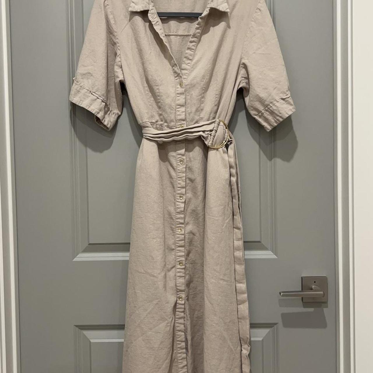 zara linen belted midi dress with buttons ☺️ super... - Depop
